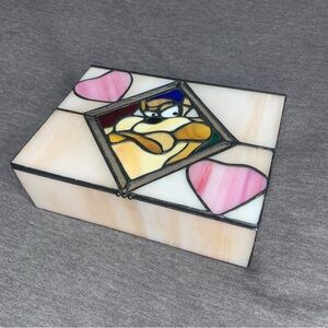 Vintage Warner Brothers Looney Toons Tasmanian Devil Stained Glass Jewelry Box